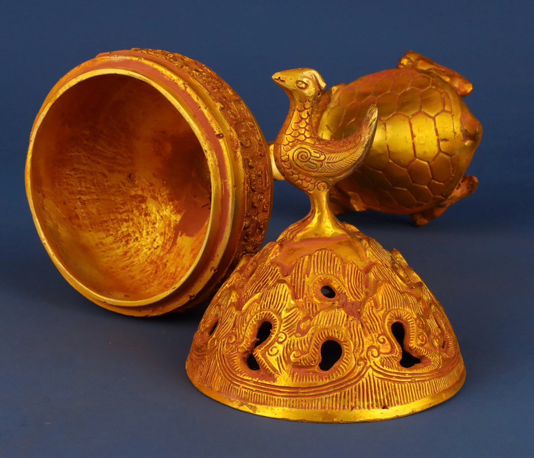 Han Dynasty Bronze gilt turtle and bird smoker
