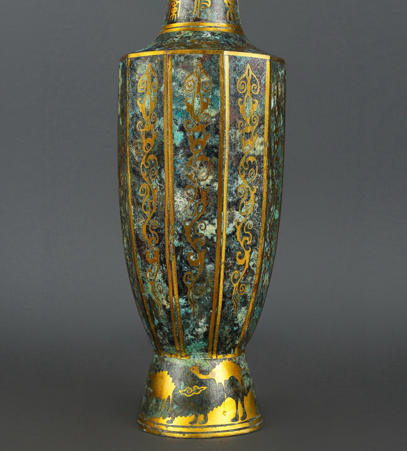 Han Dynasty Bronze and Gold Elephant Ear Vase