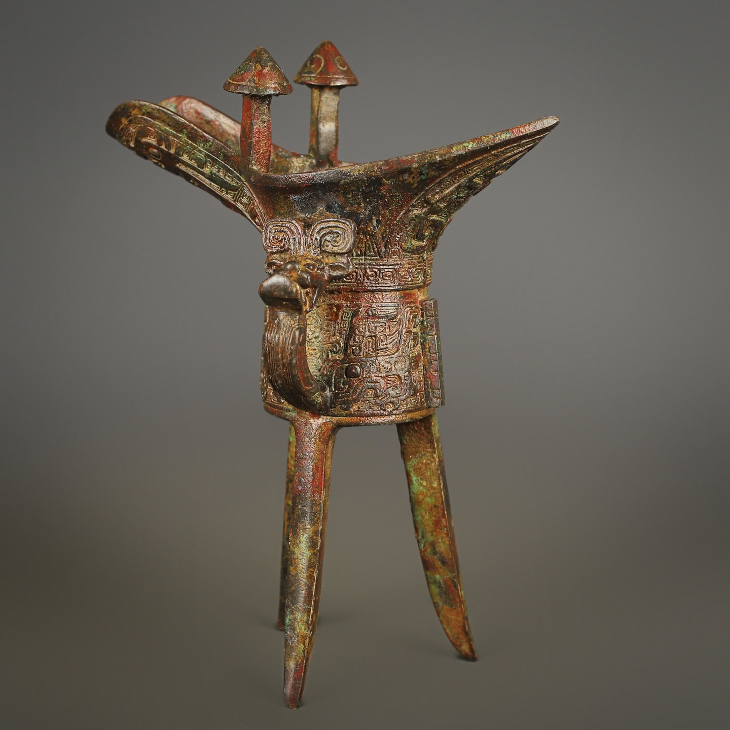 Zhou Dynasty Bronze Beast Face Dragon Cup