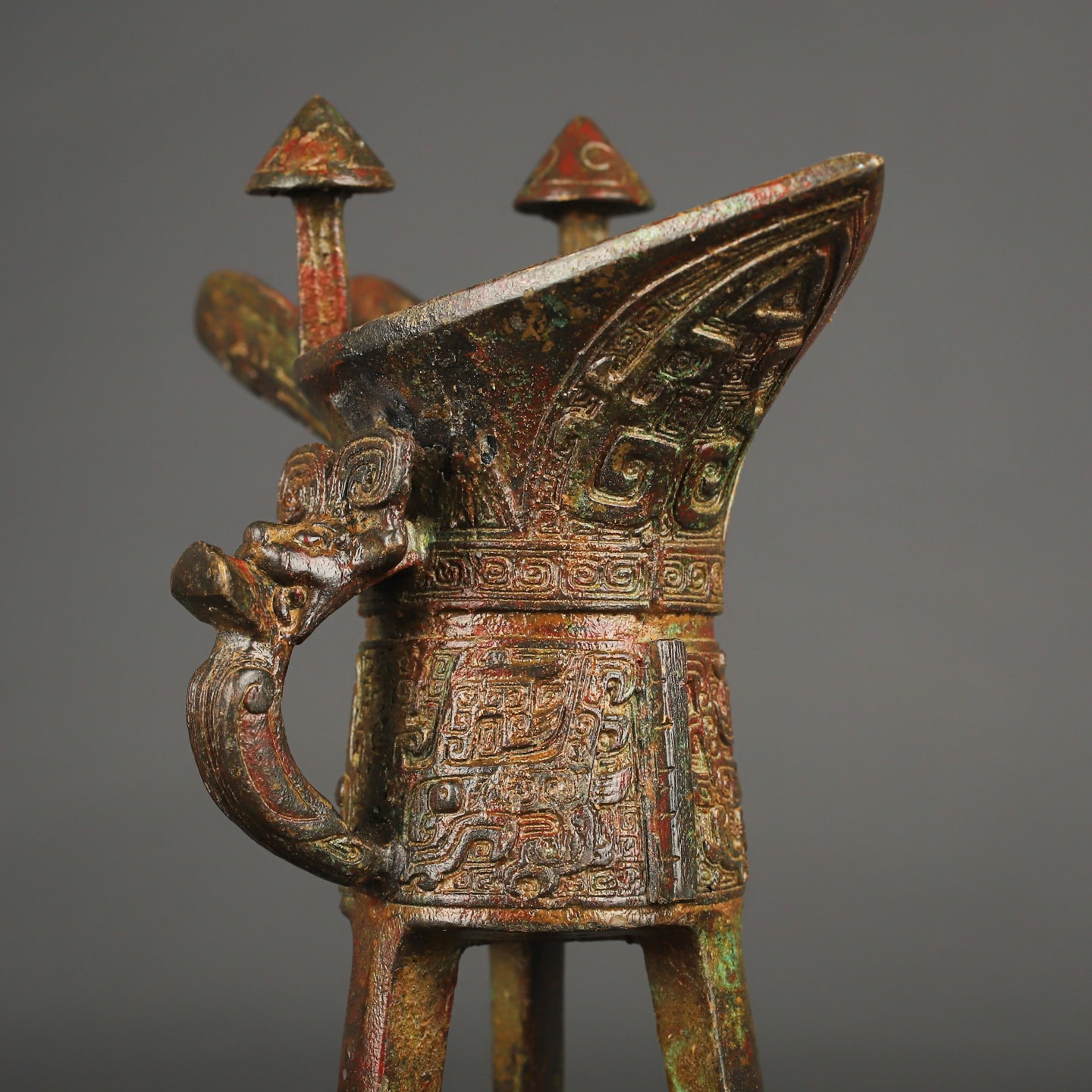 Zhou Dynasty Bronze Beast Face Dragon Cup