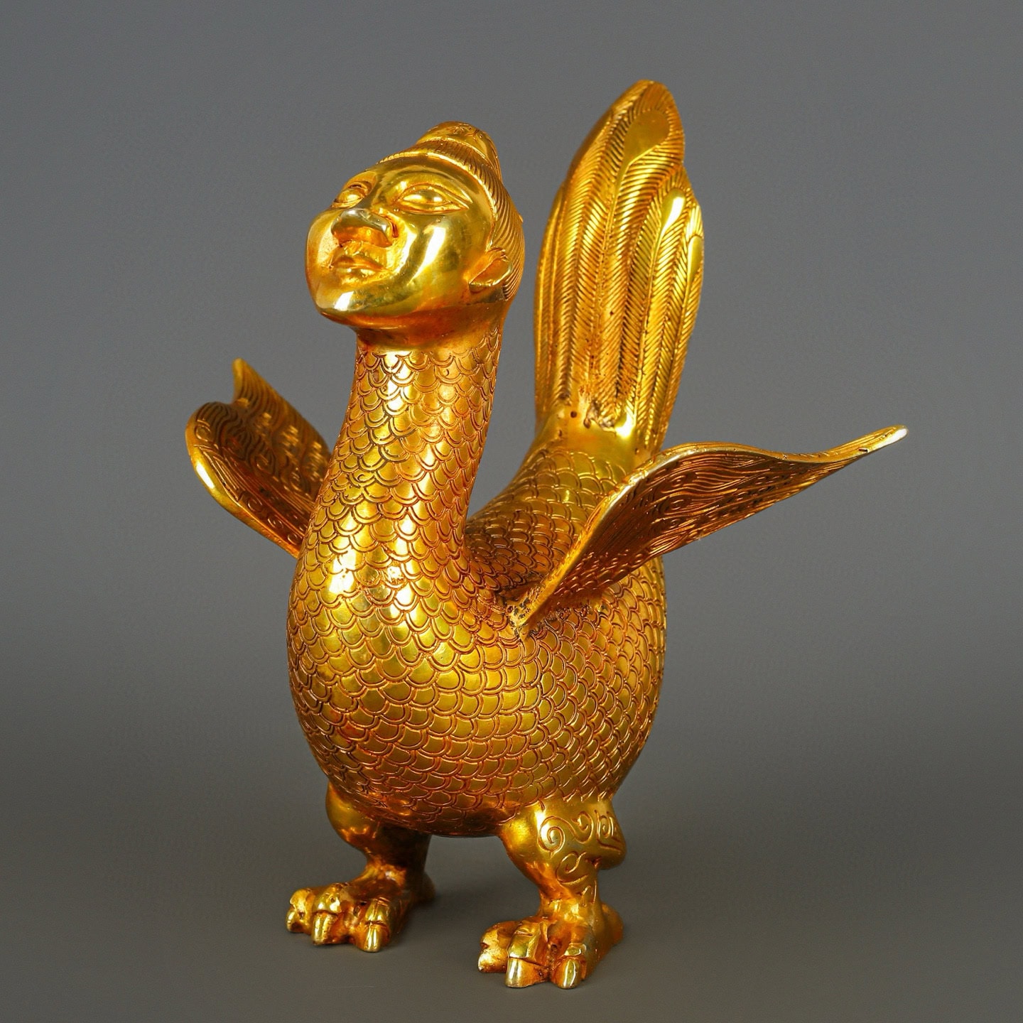 Han Dynasty Bronze and Real Gold Bird with Human Face