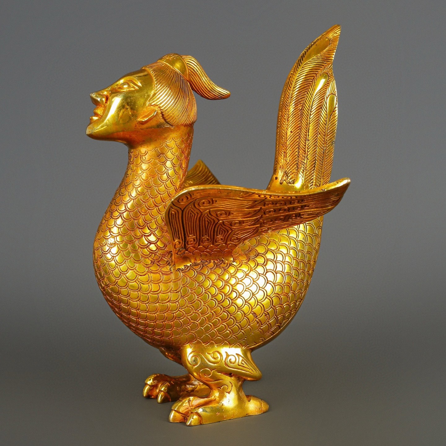 Han Dynasty Bronze and Real Gold Bird with Human Face