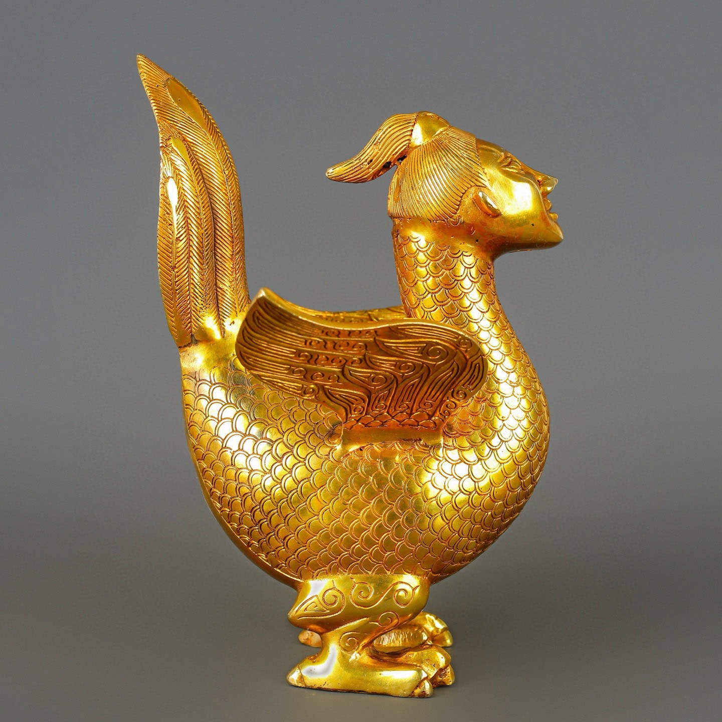Han Dynasty Bronze and Real Gold Bird with Human Face