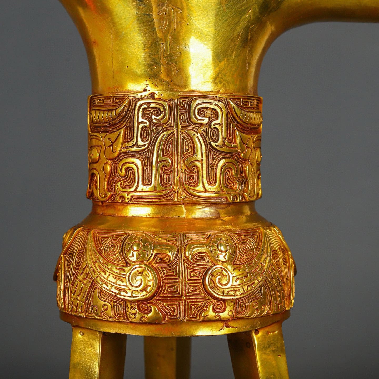 Han Dynasty gilt bronze and real gold three legged cup