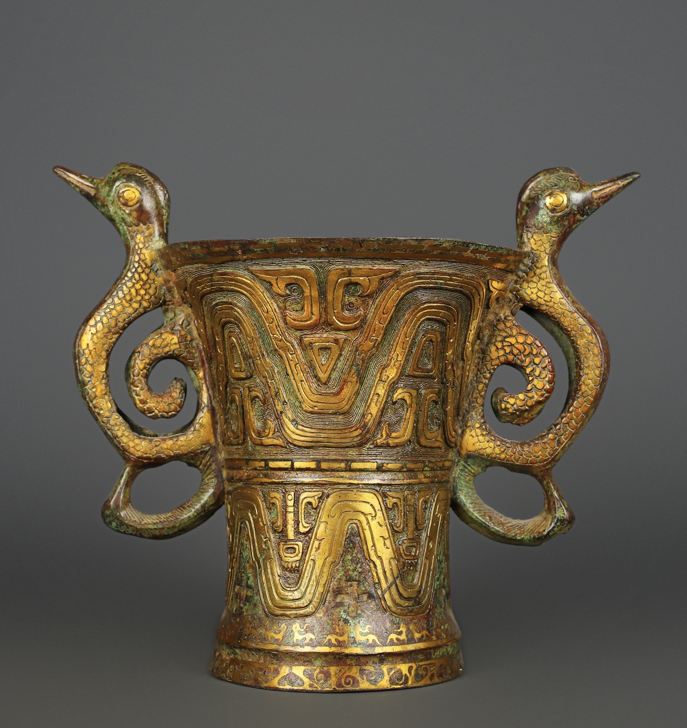 Han Dynasty Bronze Double Phoenix Bird Cup