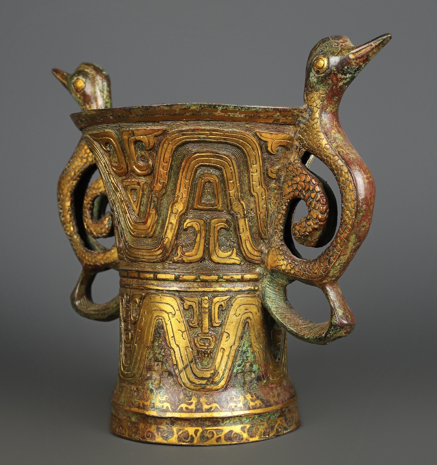 Han Dynasty Bronze Double Phoenix Bird Cup