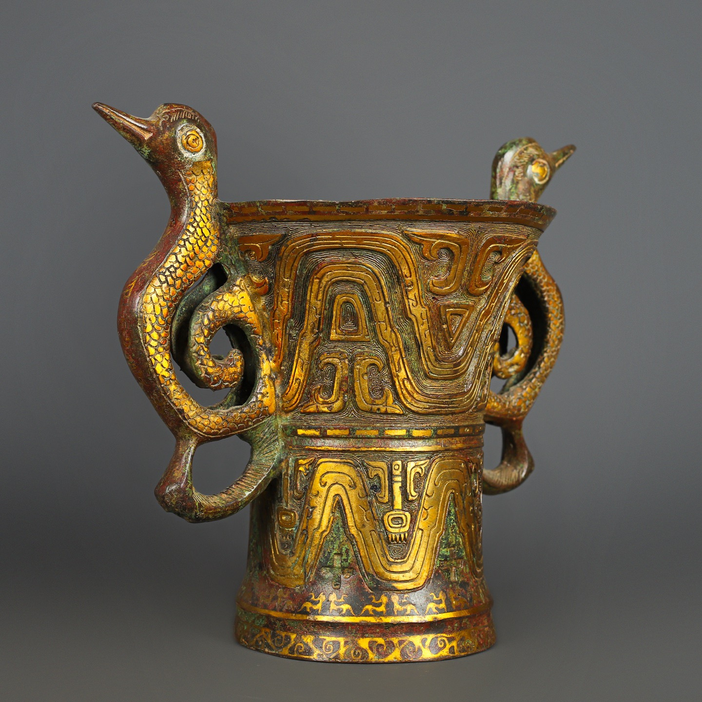 Han Dynasty Bronze Double Phoenix Bird Cup