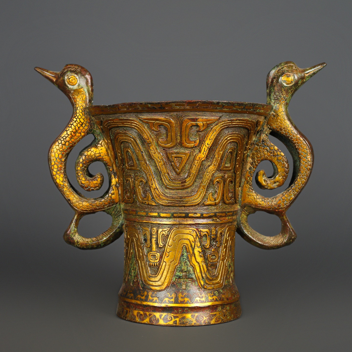 Han Dynasty Bronze Double Phoenix Bird Cup