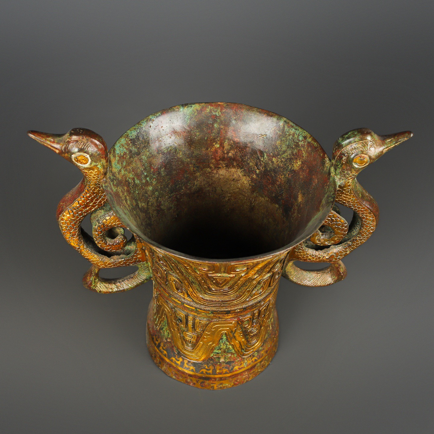 Han Dynasty Bronze Double Phoenix Bird Cup