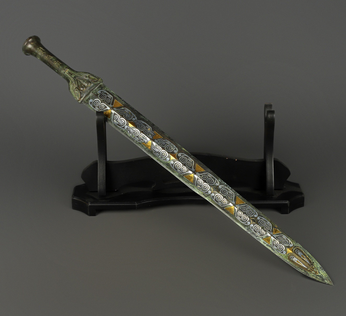 Han Dynasty Bronze Sword with Gilt and Silver Inscriptions