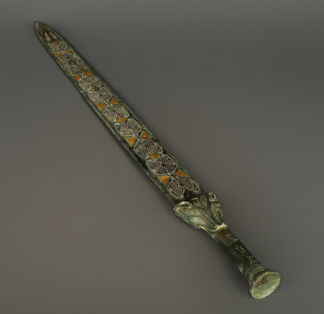 Han Dynasty Bronze Sword with Gilt and Silver Inscriptions