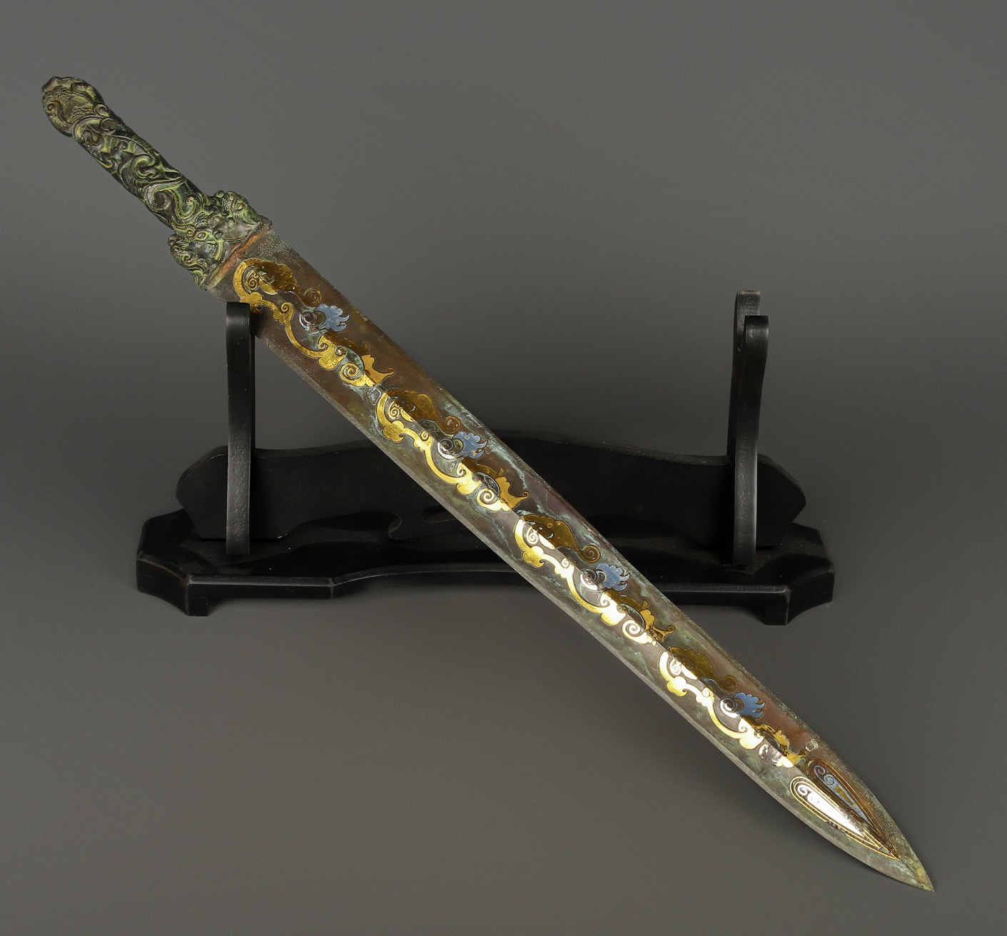 Han Dynasty Bronze sword with gold and silver inscriptions