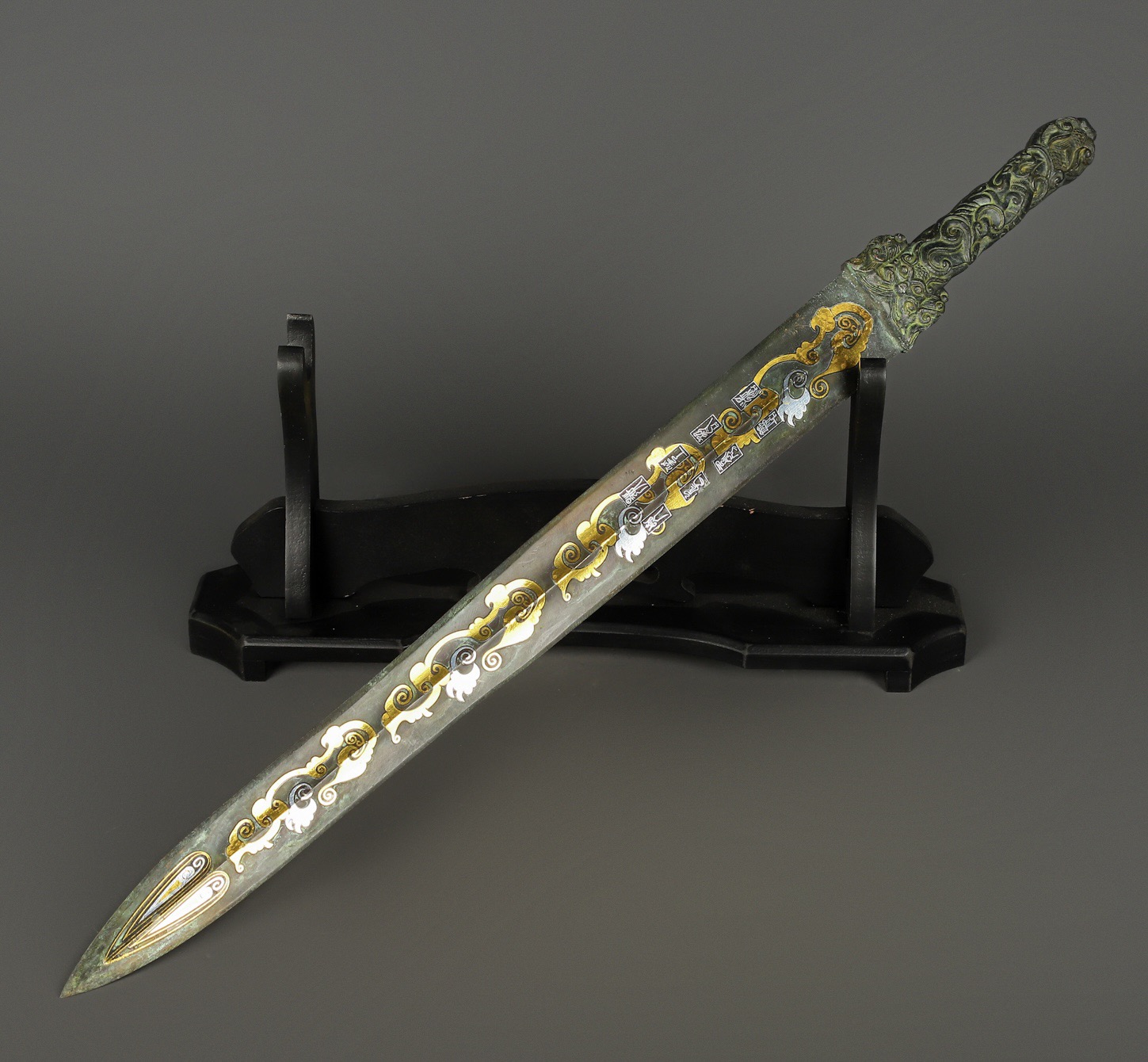 Han Dynasty Bronze sword with gold and silver inscriptions