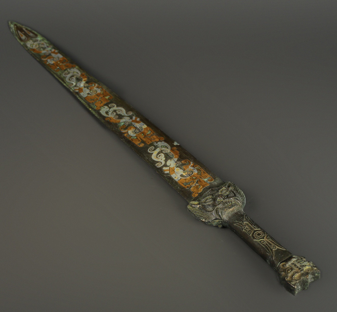 Han Dynasty Bronze and gold and silver inscribed sword
