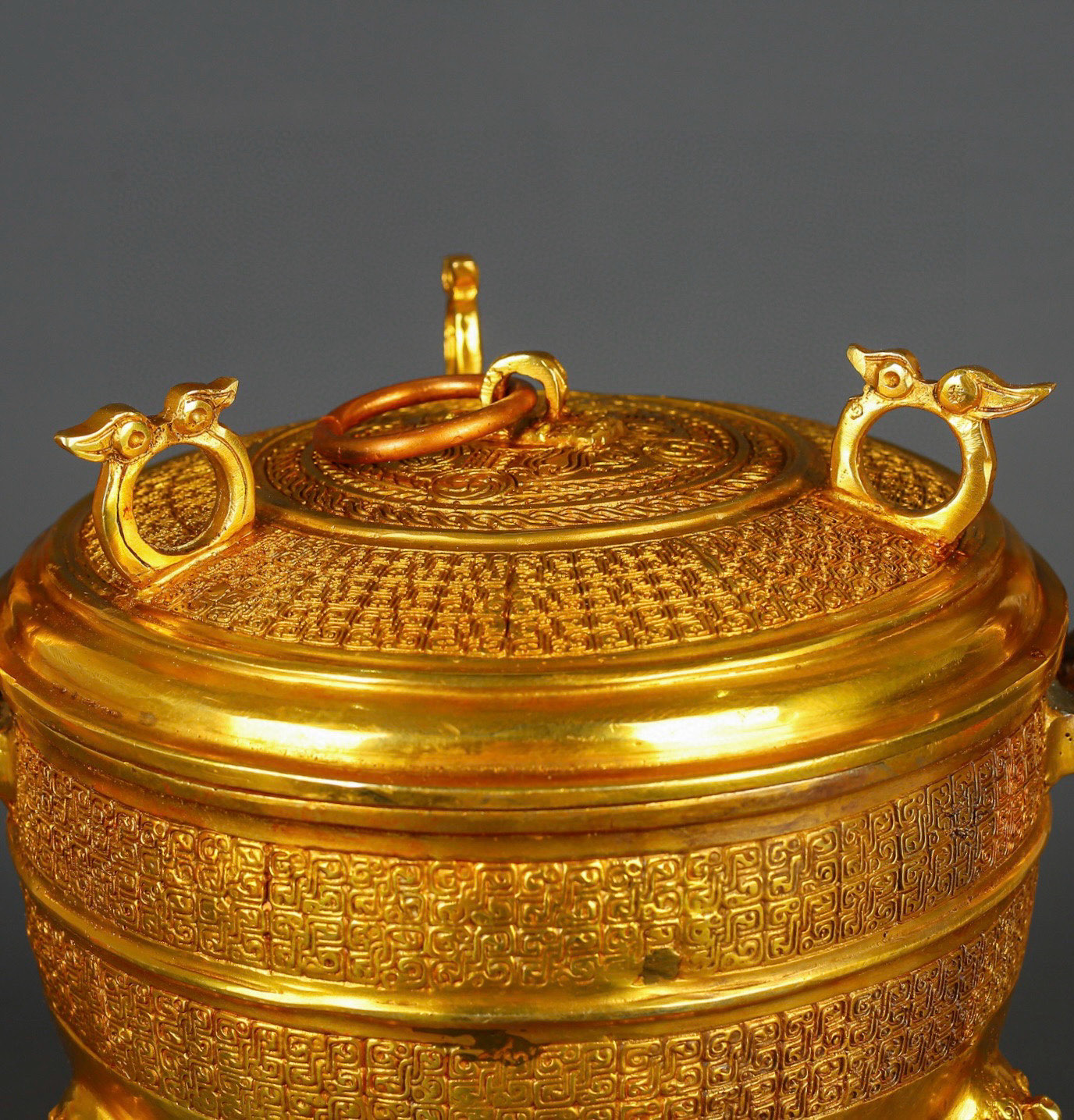 Han Dynasty gilt bronze and gold round tripod