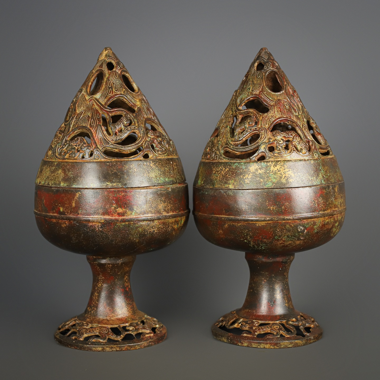 Han Dynasty Pair of bronze Boshan furnaces