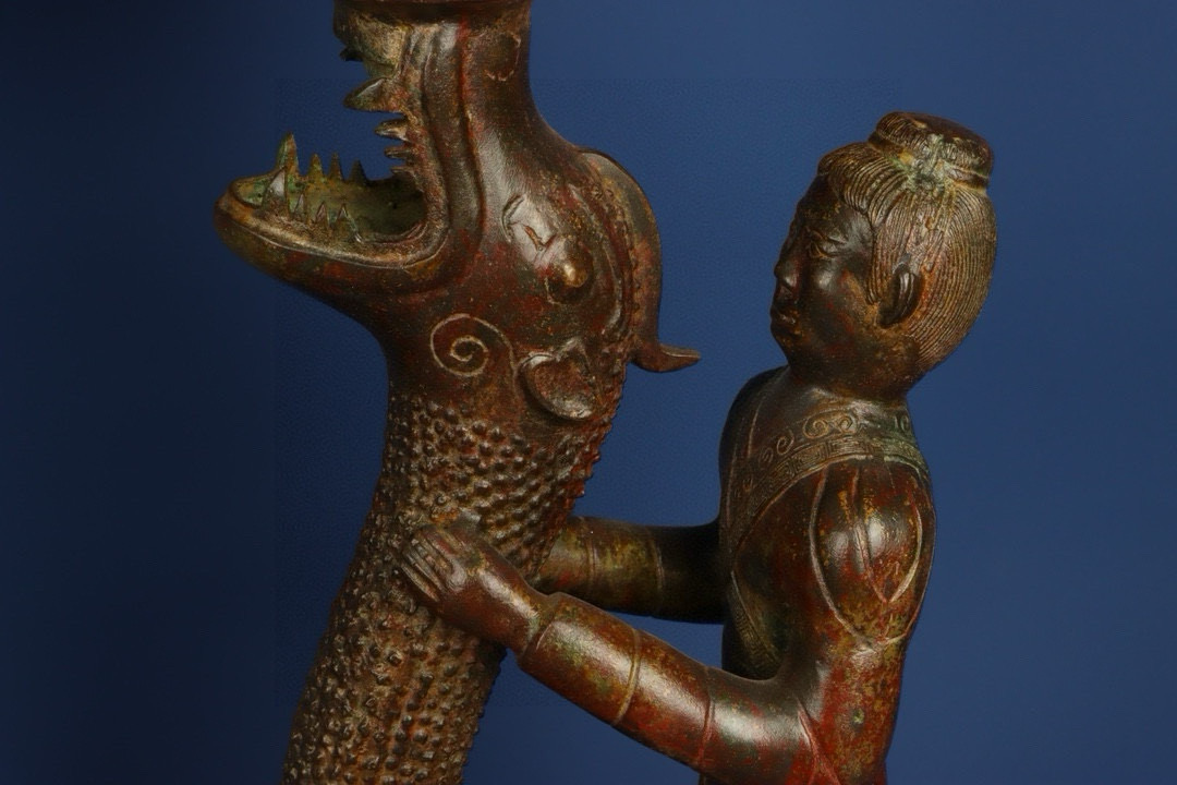 Han Dynasty Pair of Bronze Kneeling Boshan Stoves