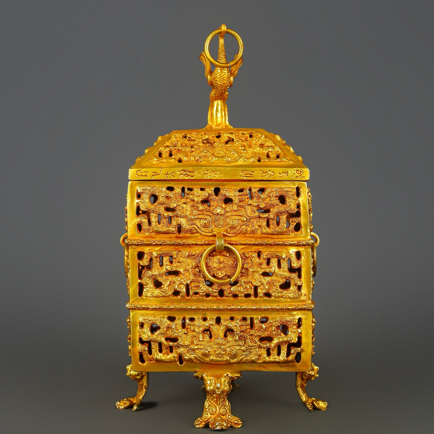 Han Dynasty Bronze and Real Gold Standing Bird Smoker