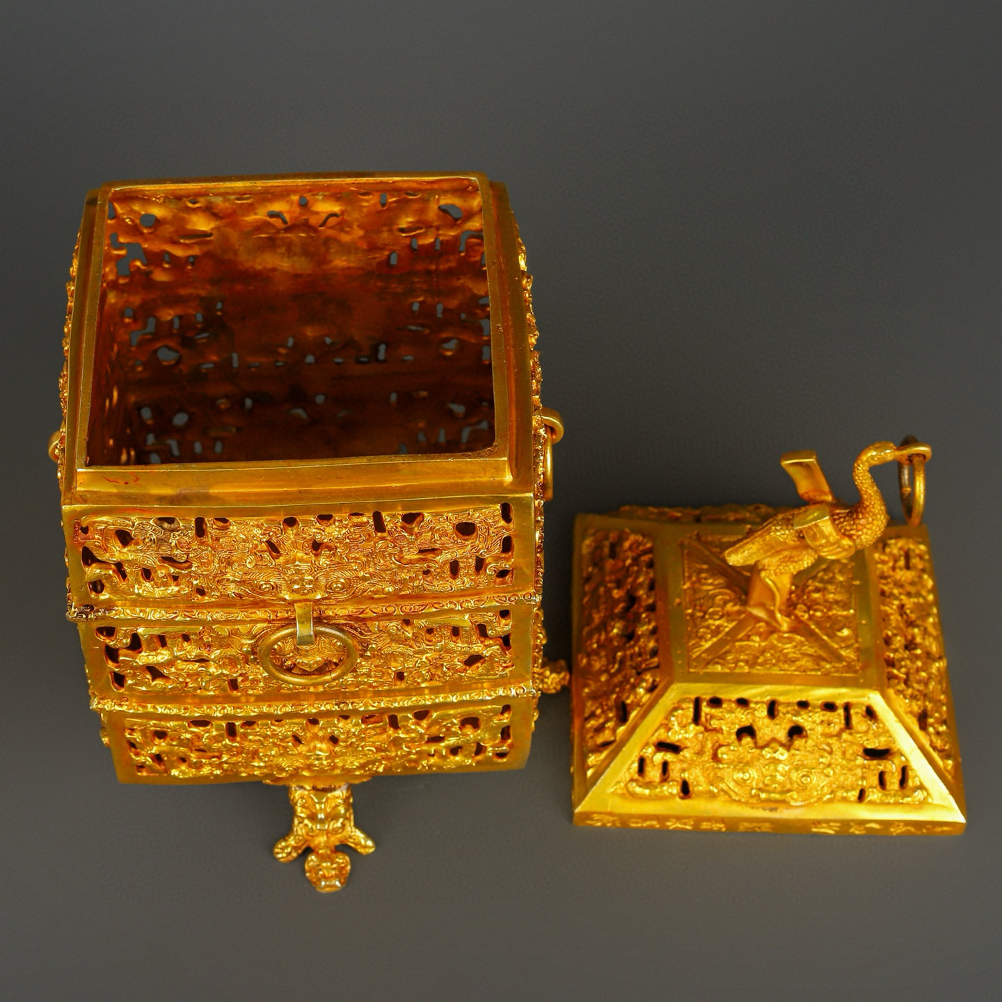 Han Dynasty Bronze and Real Gold Standing Bird Smoker