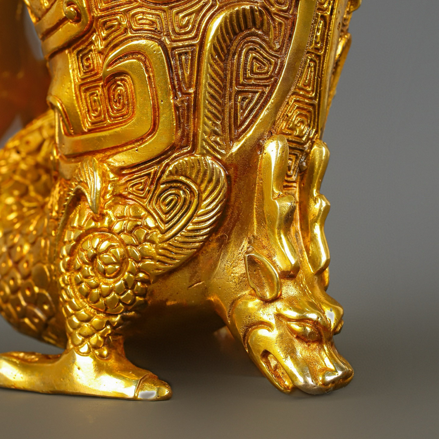 Han Dynasty gilt bronze dragon and phoenix cup