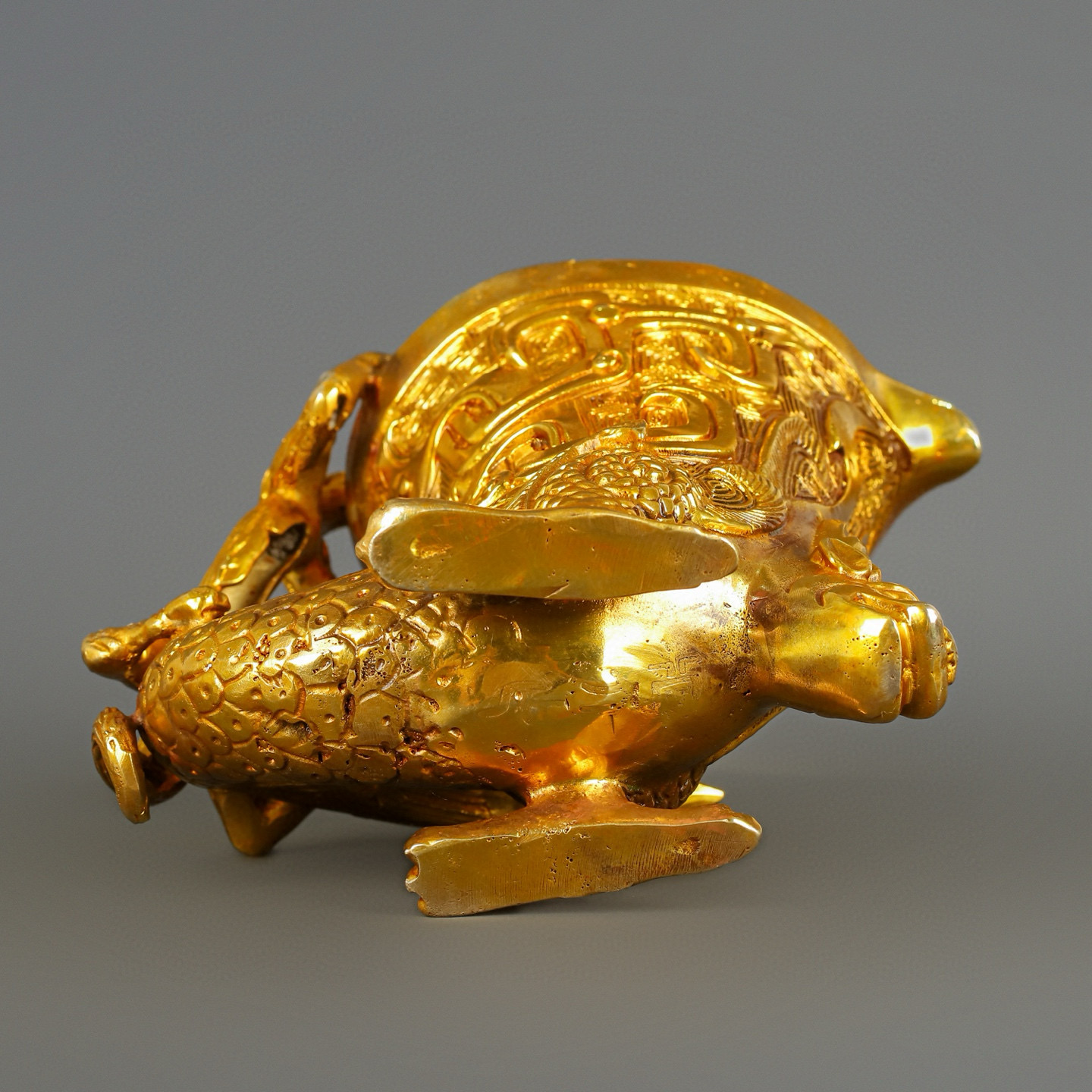 Han Dynasty gilt bronze dragon and phoenix cup