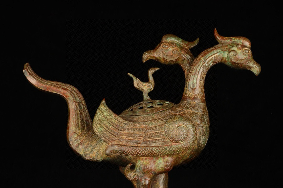 Han Dynasty Bronze double phoenix and turtle smoke