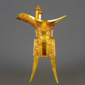 Han Dynasty Bronze and Real Gold Beast Face Square Jue Cup