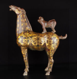 Han Dynasty Bronze and gold mounted monkey