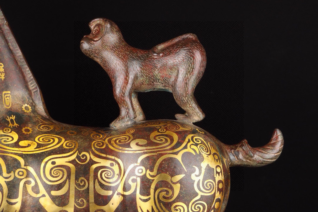 Han Dynasty Bronze and gold mounted monkey
