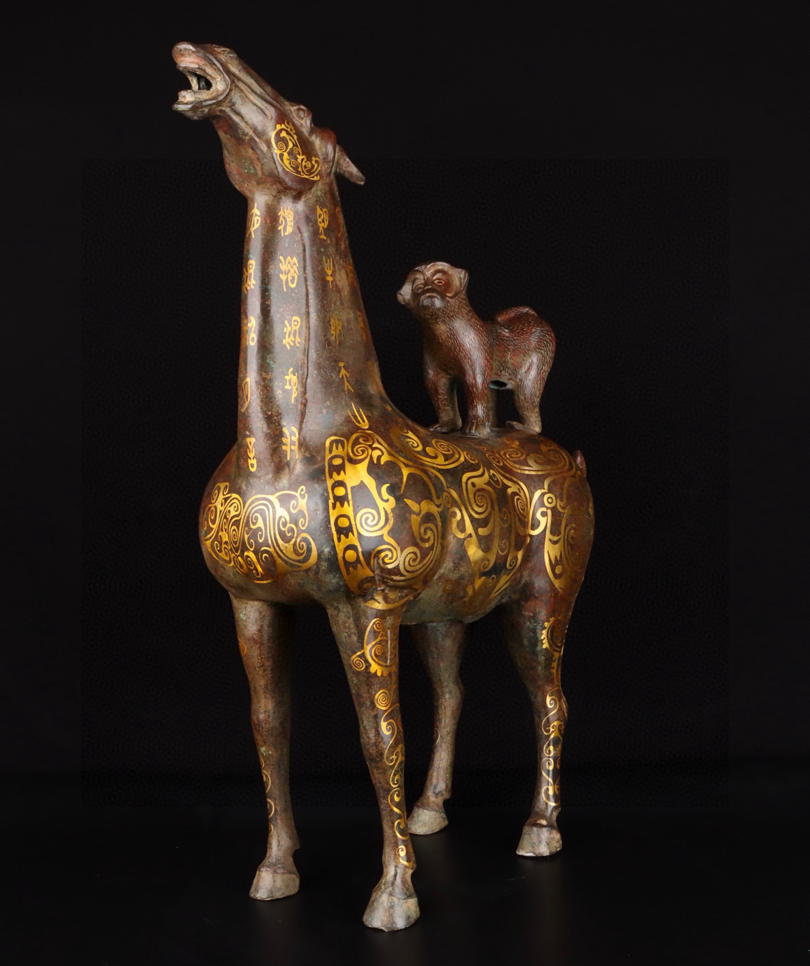 Han Dynasty Bronze and gold mounted monkey