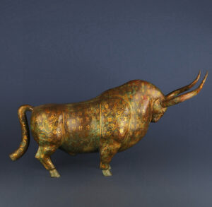 Han Dynasty Bronze bull with gold and silver inscriptions