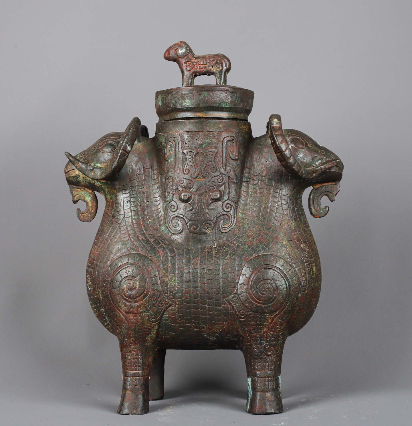 Zhou Dynasty Bronze Double Sheep Statue