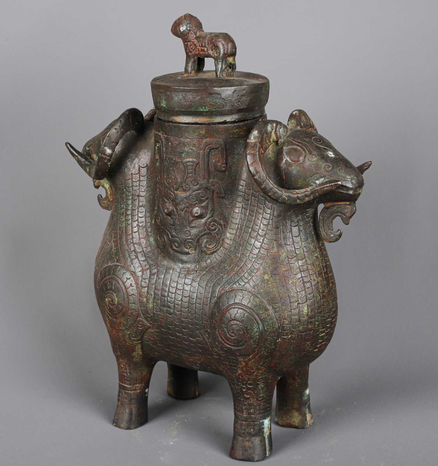 Zhou Dynasty Bronze Double Sheep Statue