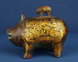 Han Dynasty Bronze and gold pig statue