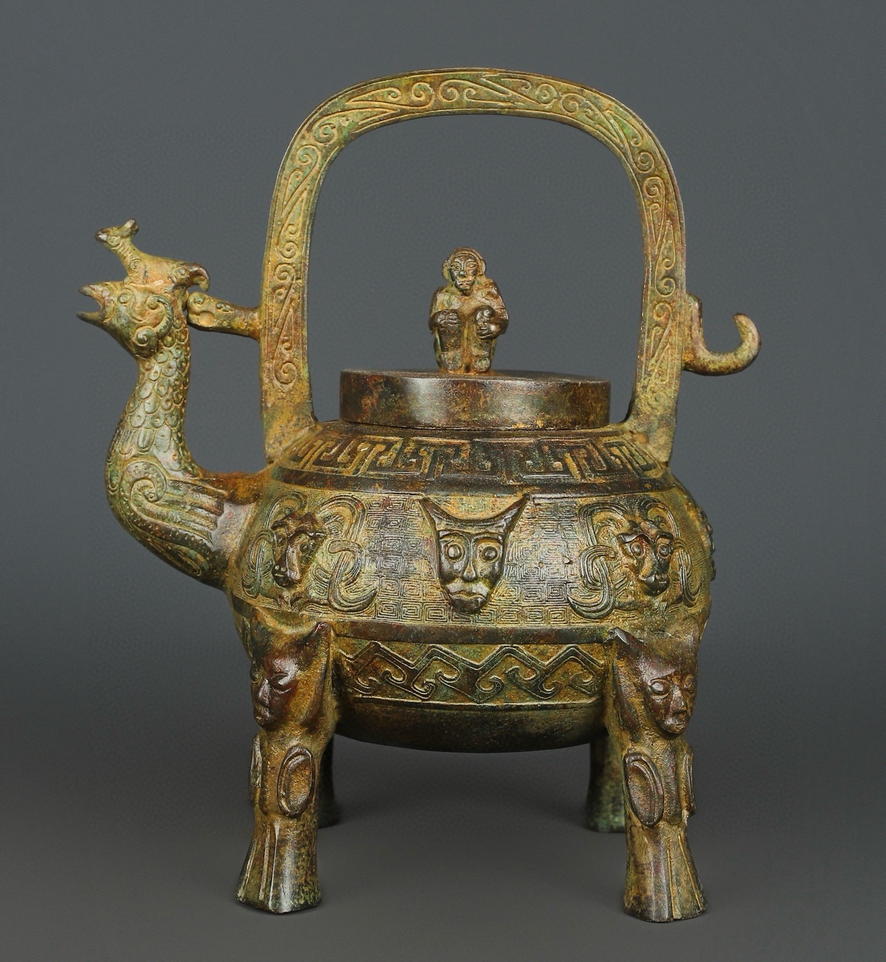 Zhou Dynasty Bronze Phoenix Bird Standing Monkey Carrying Liang