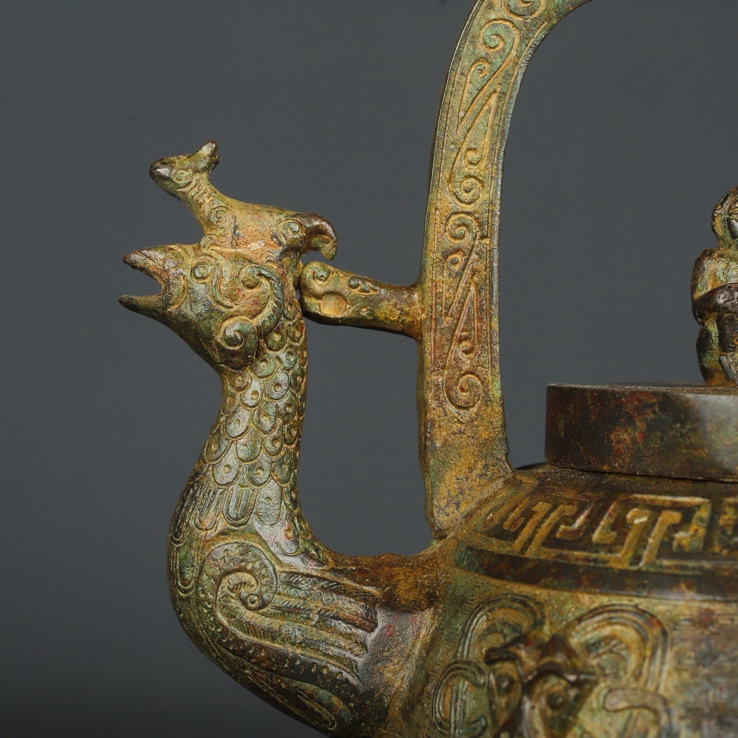 Zhou Dynasty Bronze Phoenix Bird Standing Monkey Carrying Liang