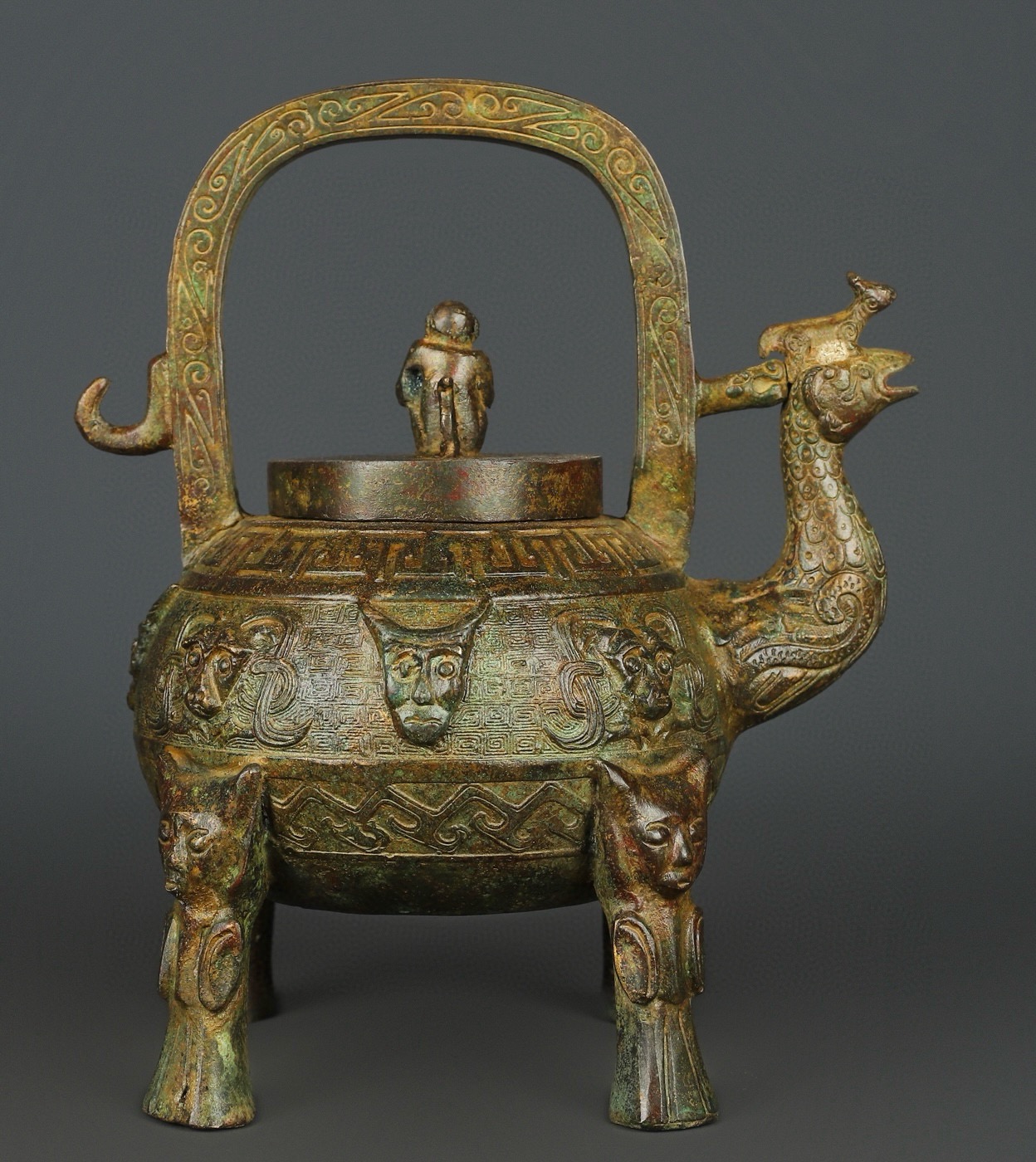 Zhou Dynasty Bronze Phoenix Bird Standing Monkey Carrying Liang