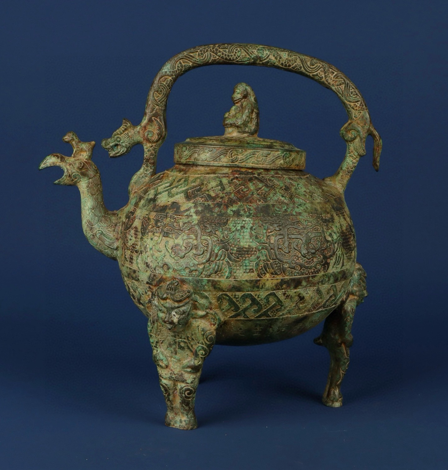 Han Dynasty Bronze standing monkey carrying beam