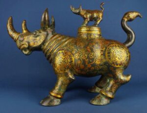 Han Dynasty Bronze with gold and ox on top