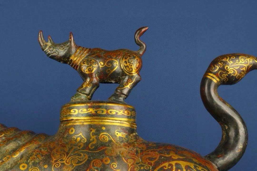 Han Dynasty Bronze with gold and ox on top