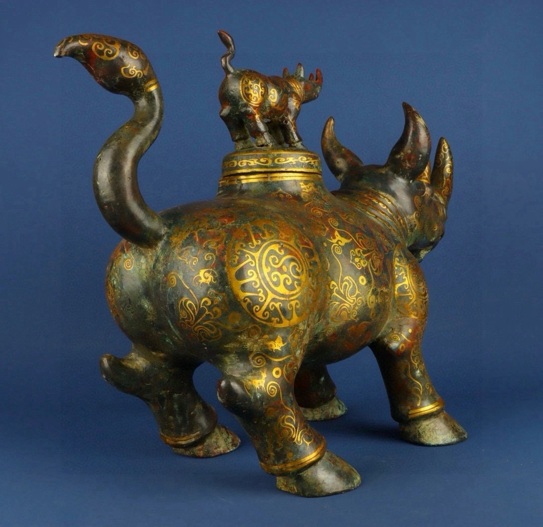 Han Dynasty Bronze with gold and ox on top