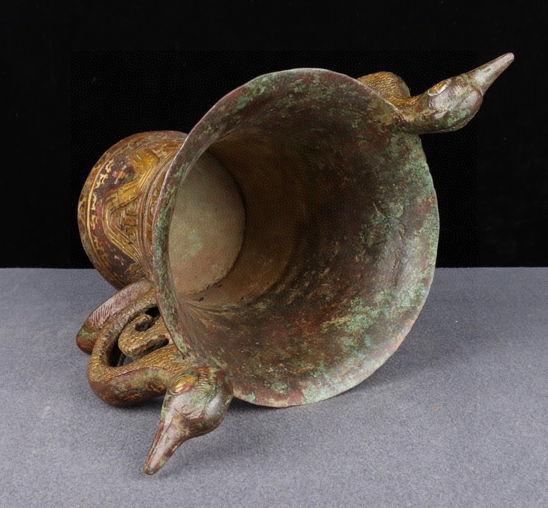 Han Dynasty Bronze and gold double animal ear cup