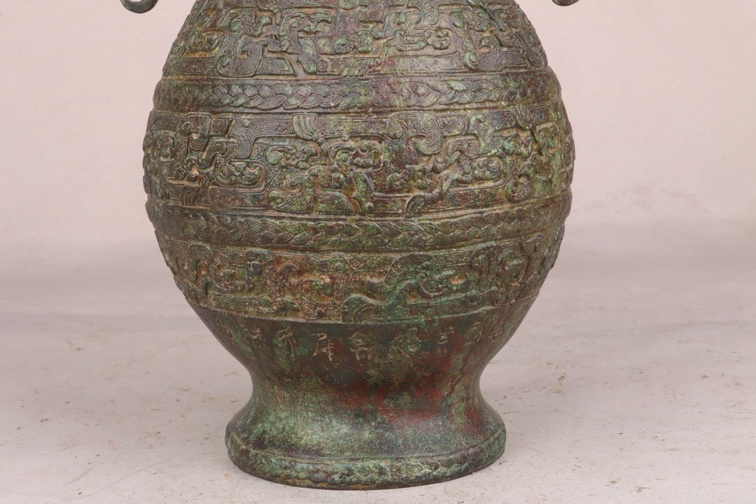 Han Dynasty Bronze Standing Crane and Double Dragon Vase
