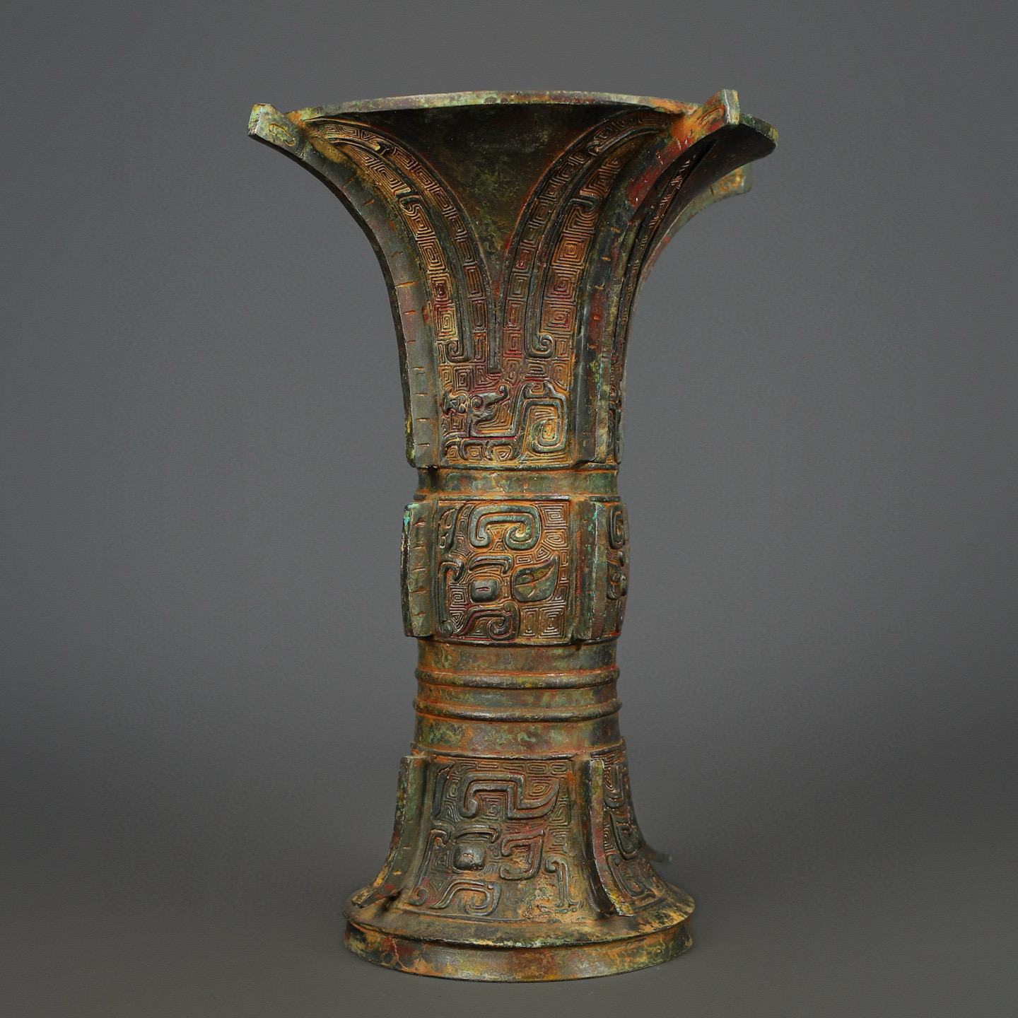 Zhou Dynasty Bronze Round Zun with Animal Mask Pattern