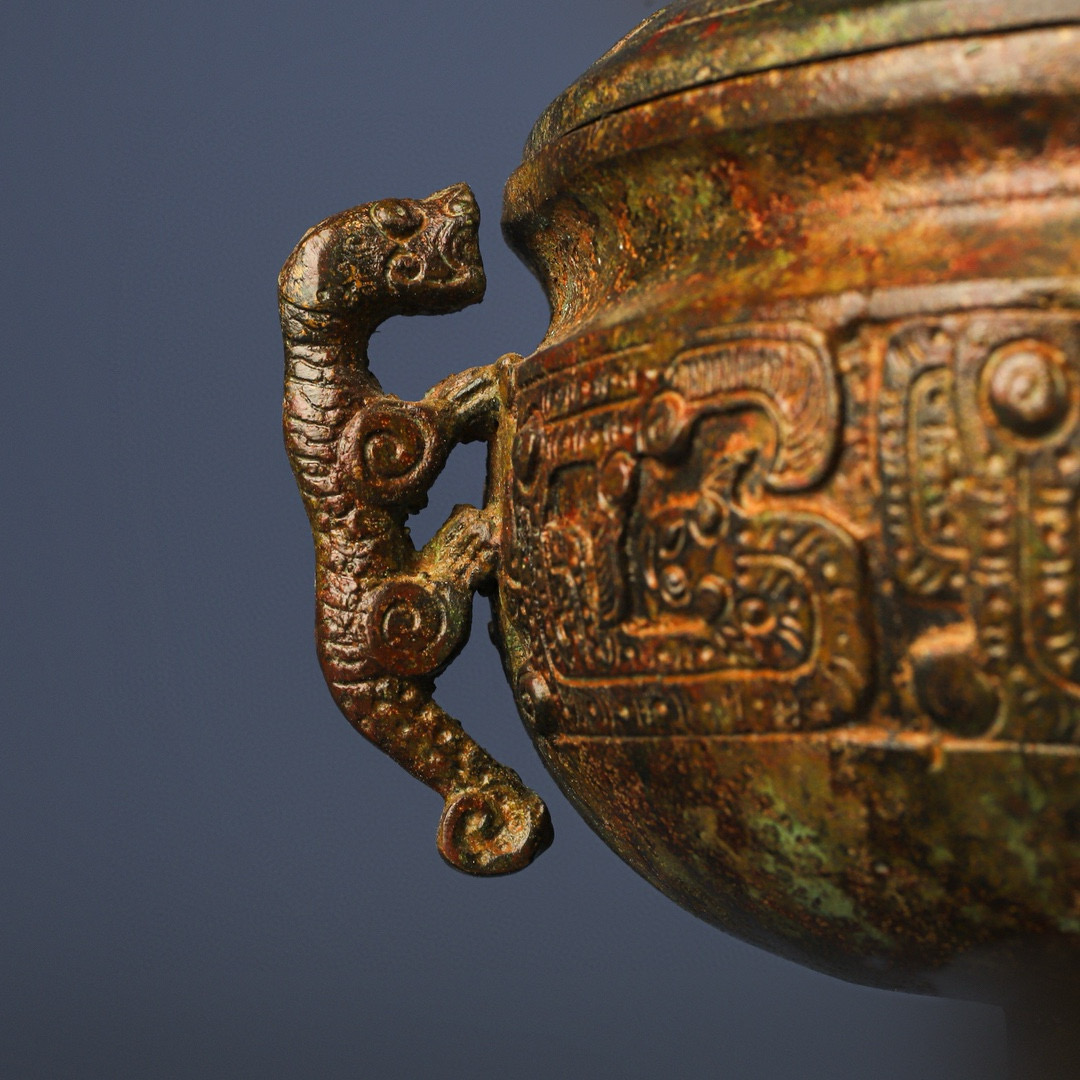 Zhou Dynasty Bronze Four Dragon Bean