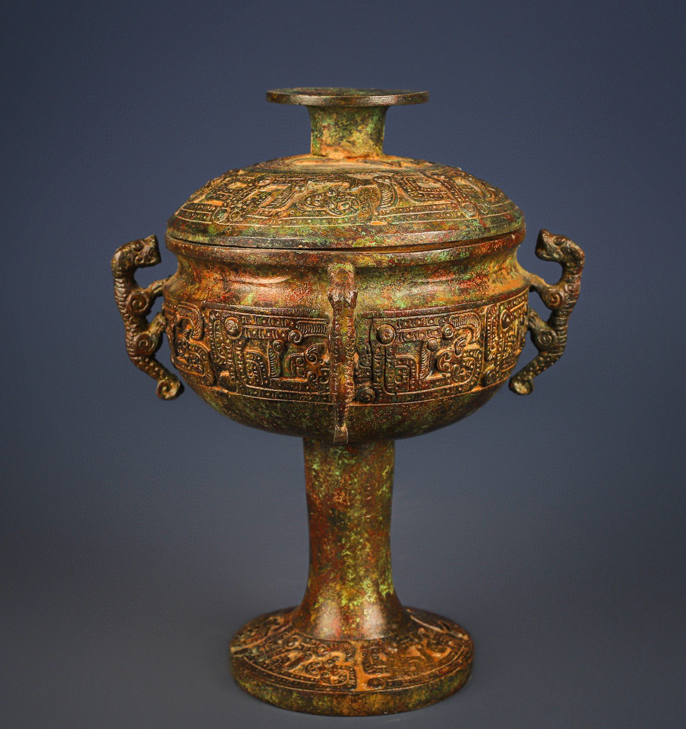 Zhou Dynasty Bronze Four Dragon Bean