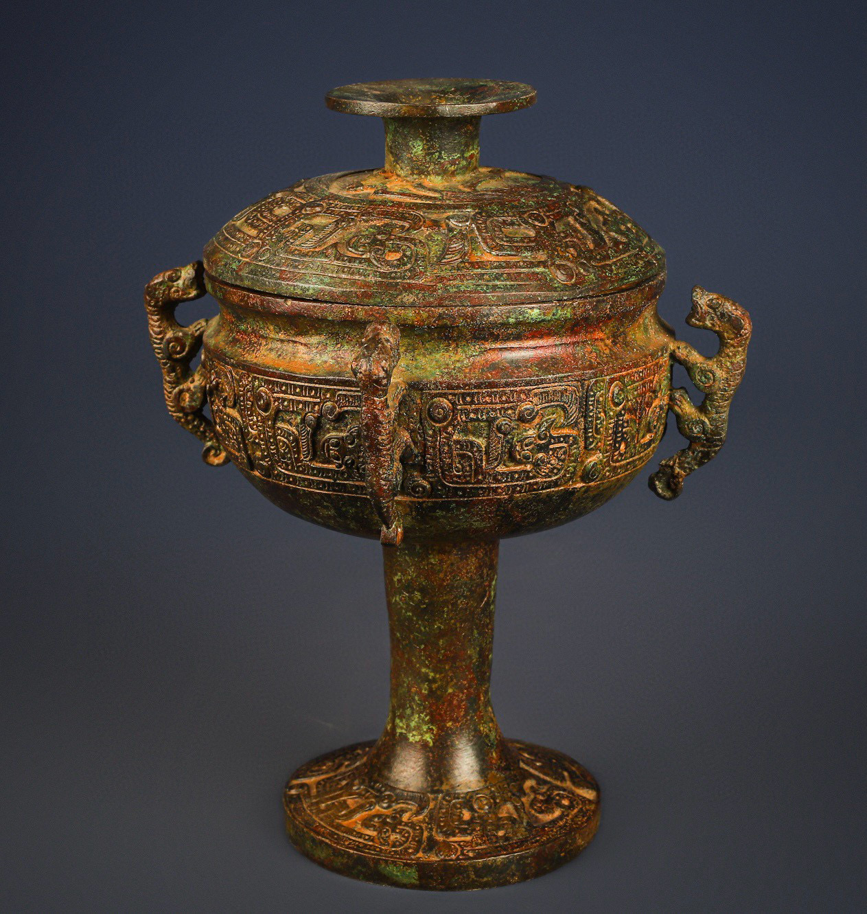 Zhou Dynasty Bronze Four Dragon Bean