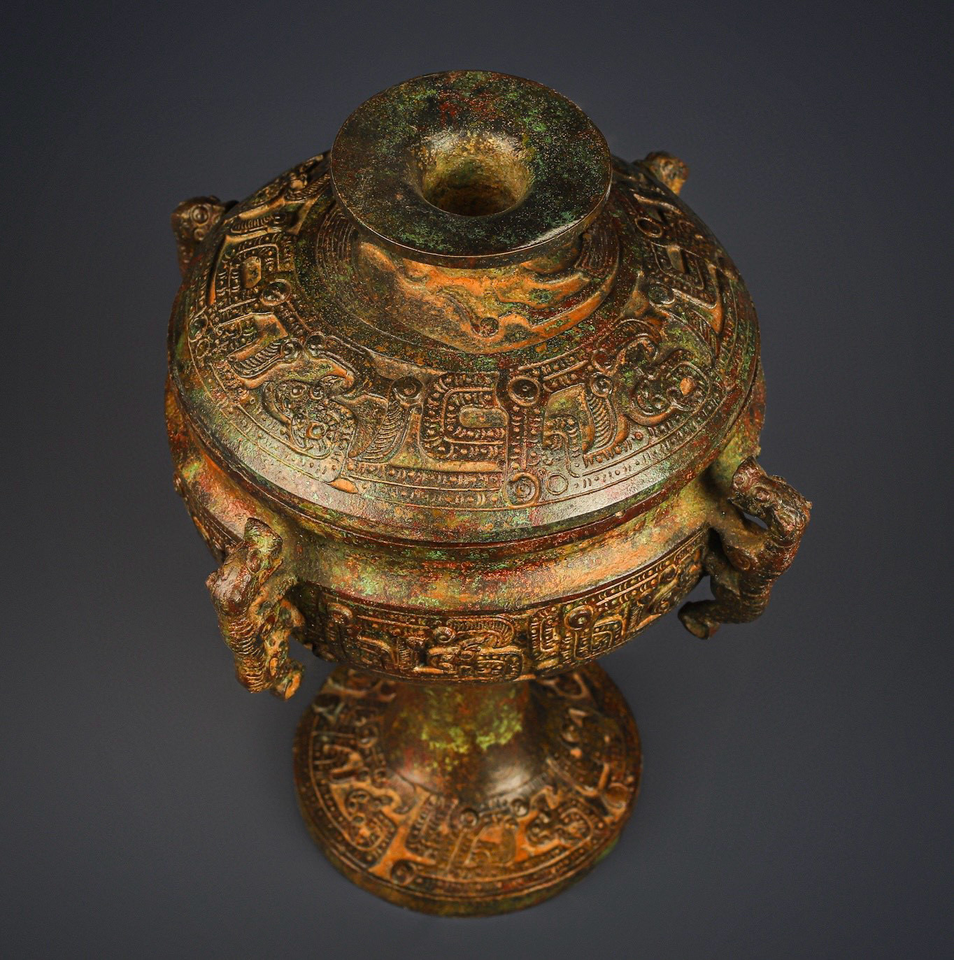 Zhou Dynasty Bronze Four Dragon Bean