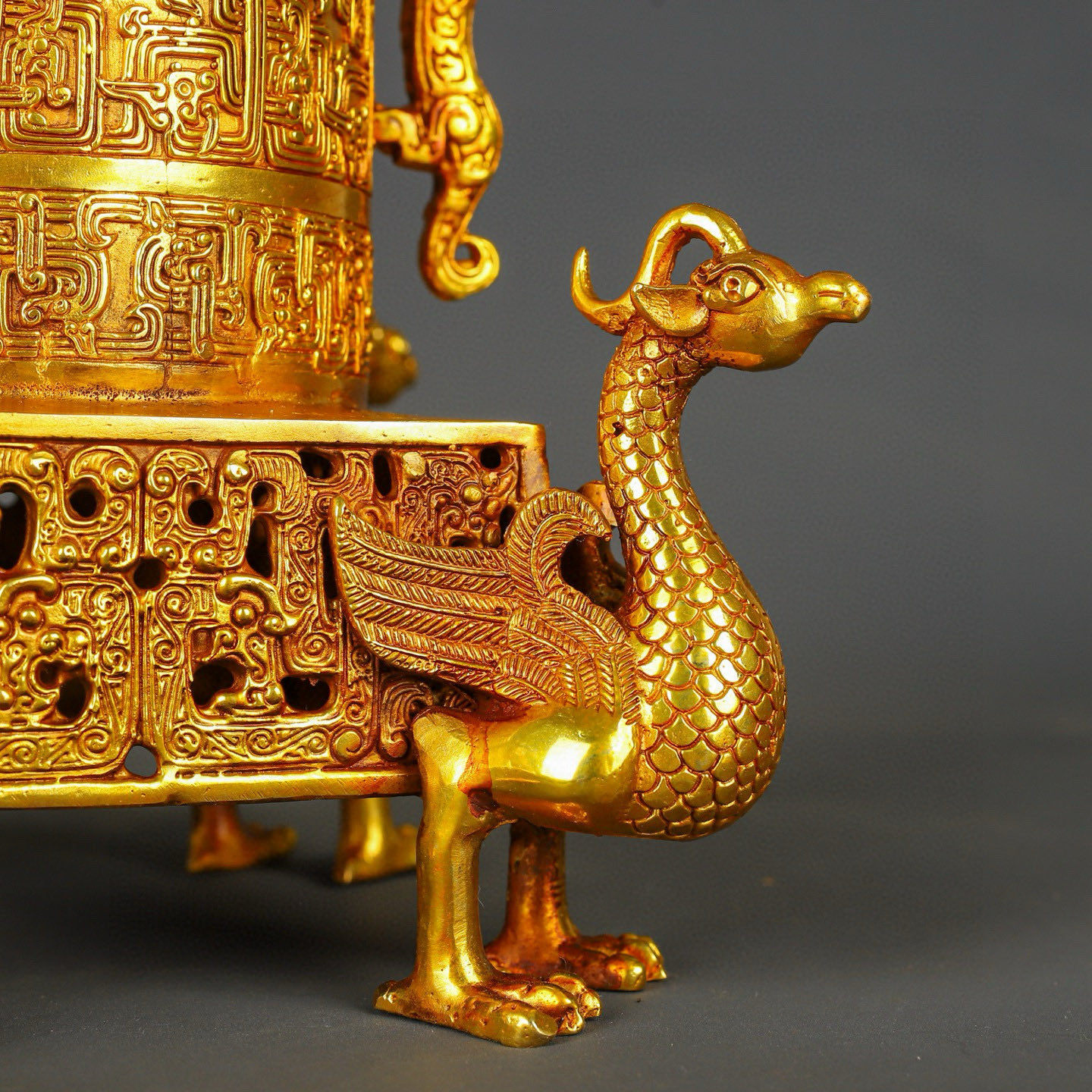 Han Dynasty Bronze and Real Gold Phoenix Bird Cage