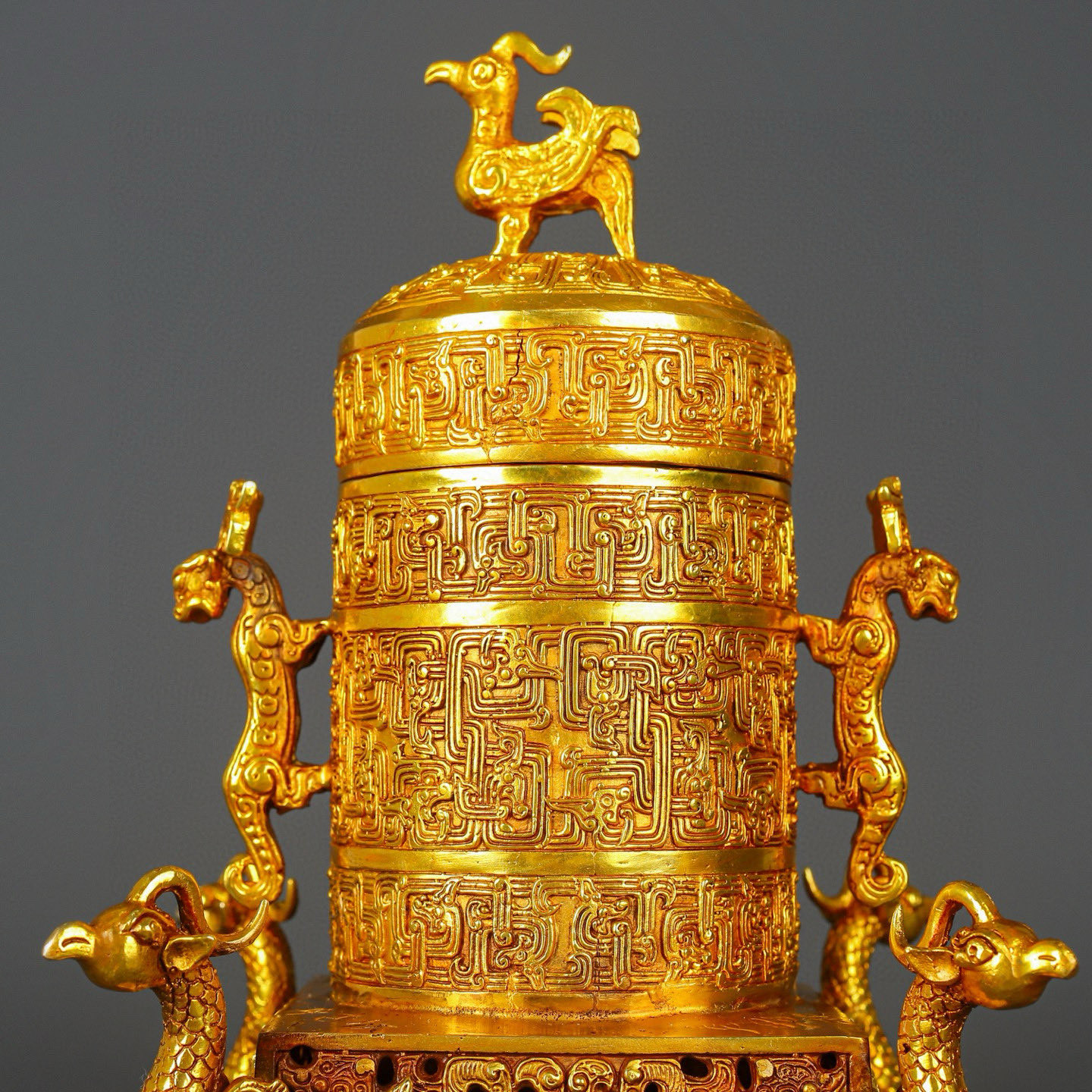 Han Dynasty Bronze and Real Gold Phoenix Bird Cage